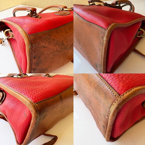 Dooney & Bourke Bag AWL Red & Tan Leather Shoulder Satchel Vintage DAMAGED - Picture 8 of 11